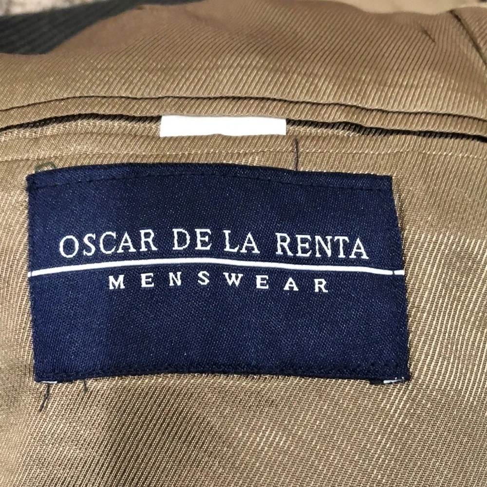 Oscar de la Renta Sports Coat Size 42S Brown Gray Crosshatch Pattern Wool